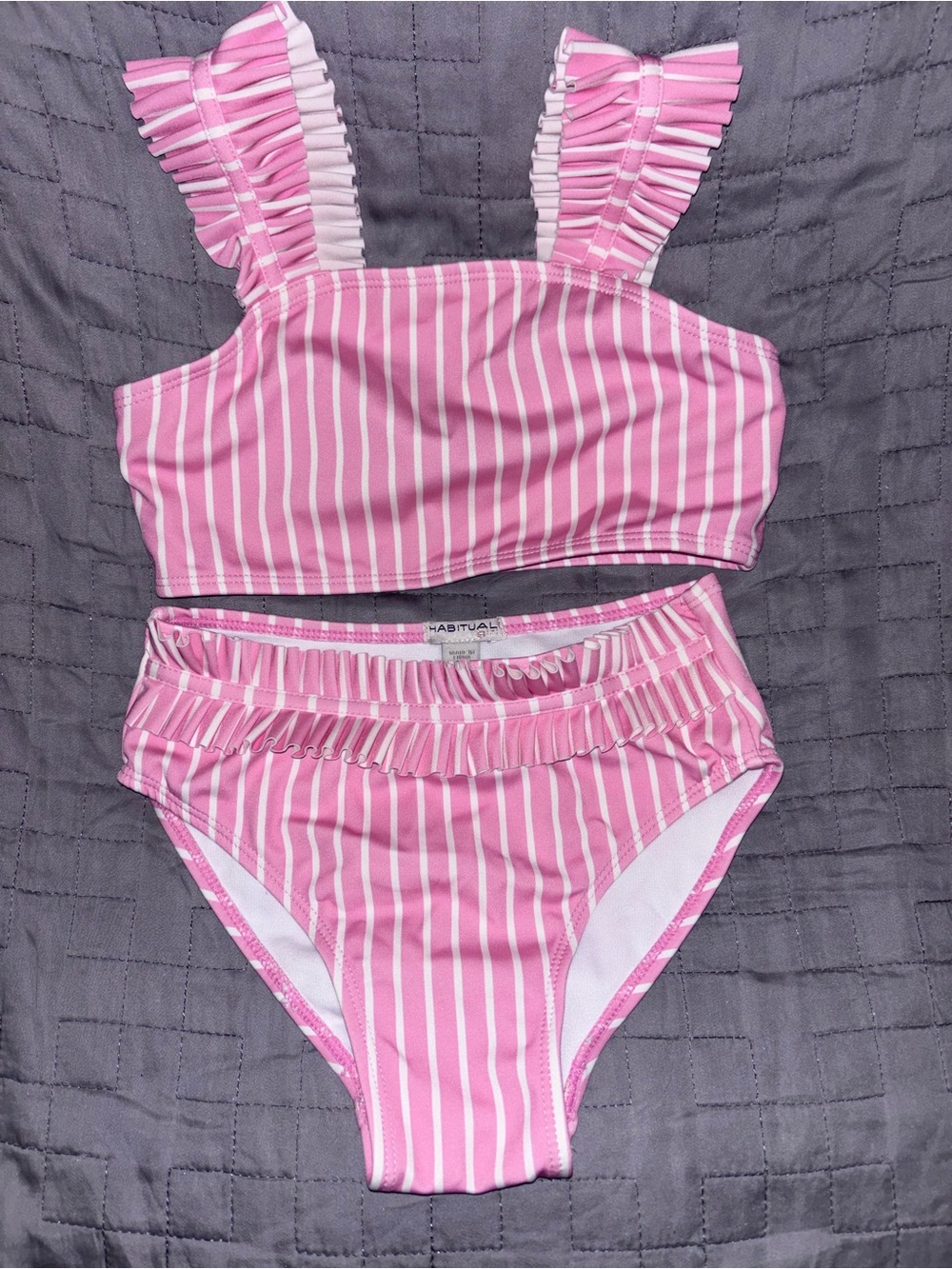 Habitual Pink and White Striped Ruffle Two-Piece Swim Set
